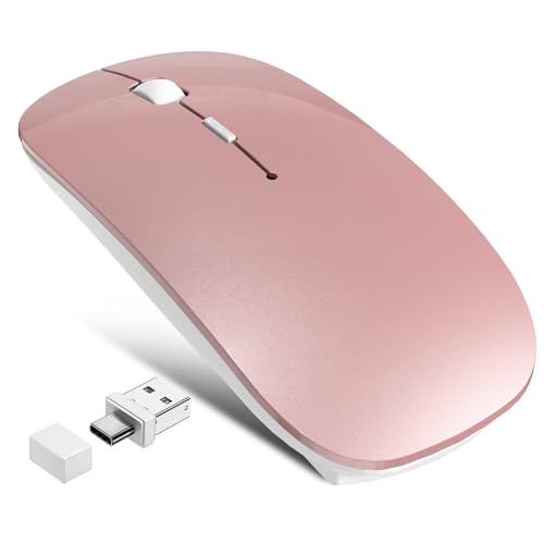 Wireless Mouse Jiggler - Bluetooth Rechargeable Computer Mouse with Undetectable Jiggler Mice Mover, Silent Click Slim Optical USB C Mouse for iPad Pro MacBook Air/Pro Mac Laptop PC - Rose Pink - color: Wireless Bluetooth Mouse (Rose Pink)