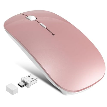 Wireless Mouse Jiggler - Bluetooth Rechargeable Computer Mouse with Undetectable Jiggler Mice Mover, Silent Click Slim Optical USB C Mouse for iPad Pro MacBook Air/Pro Mac Laptop PC - Rose Pink - color: Wireless Bluetooth Mouse (Rose Pink)