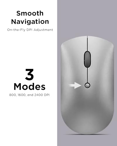 Lenovo 600 Bluetooth Silent Mouse, Blue Optical Sensor, Adjustable DPI, 4 Button, Microsoft Swift Pair, Windows, Chrome, GY50X88832, Gray - color: Gray