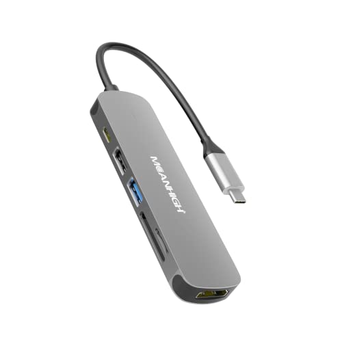 USB C Hub 6-in-1 Type C to HDMI Splitter with 4K 30Hz Multiport Dongle 100W PD Charging Docking Station SD/TF Card Reader for MacBook Air, MacBook Pro, XPS, Flash Drive, Mobile HDD