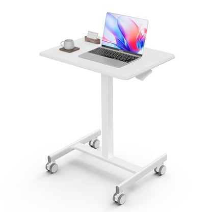DUMOS Mobile Small Standing Desk, Portable Rolling Laptop Desk with 2 Lockable Wheels, Adjustable Height Computer Workstation for Home Office, 19 Inch White - color: Modern White