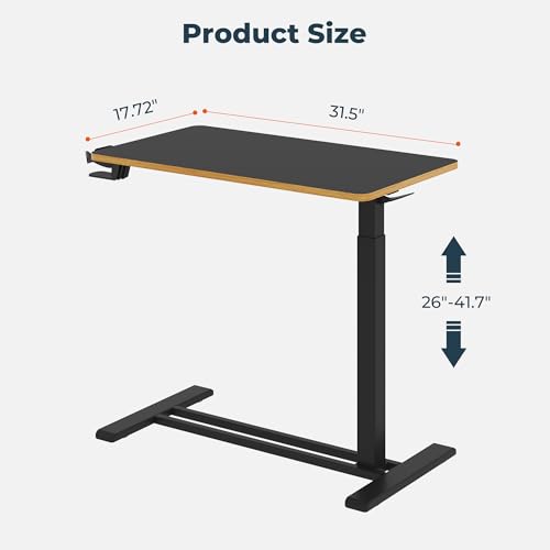Medical Overbed Adjustable Bedside Table with Hidden Casters, Pneumatic Mobile Rolling Laptop Standing Desk with Tray for Home and Hospital Use, Black - color: Black, size: Large