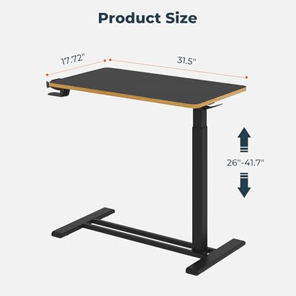 Medical Overbed Adjustable Bedside Table with Hidden Casters, Pneumatic Mobile Rolling Laptop Standing Desk with Tray for Home and Hospital Use, Black - color: Black, size: Large