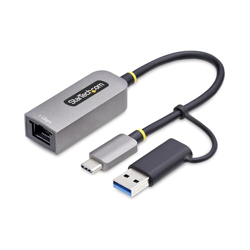 StarTech USB-C to GbE Ethernet Adapter, 10/100/1000Mbps, USB-A Dongle | USB GbE Adapter, 6in/15cm Attached Cable, Status LEDs, C21GA-USB-ETHERNET - color: Space Gray, size: 1Gbps, style: USB-C & USB-A