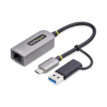 StarTech USB-C to GbE Ethernet Adapter, 10/100/1000Mbps, USB-A Dongle | USB GbE Adapter, 6in/15cm Attached Cable, Status LEDs, C21GA-USB-ETHERNET - color: Space Gray, size: 1Gbps, style: USB-C & USB-A