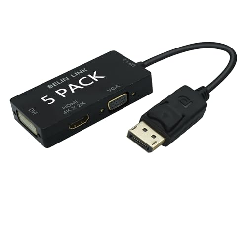 DP to HDMI VGA DVI Adapter Displayport to HDMI 4K Adapter 3 in 1 Display Port to HDMI VGA DVI Converter Male to Female Gold-Plated (Rectangle x5 Pack) - color: Rectangle x5 Pack