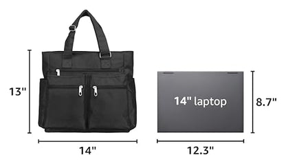 VOLGANIK ROCK Canvas Tote Bag Waterproof Nylon Multi Pocket Shoulder Bags Laptop Work Bag Teacher Purse Handbag for Women Men - color: Black