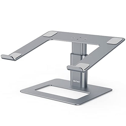 BoYata Laptop Stand, Height Adjustable Laptop Riser for 11-17" Laptops | Ergonomic Laptop Stand for Desk, Ventilated with U-Shaped Open Design, Sturdy Notebook Stand for 10-17'' Laptops, Grey - color: Grey
