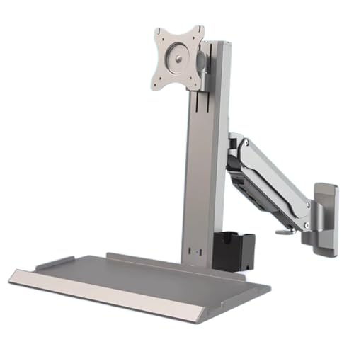 Monitor and Keyboard Wall Mount, Stand/Sit Workstation, Height Adjustable, with Gas Spring Arm, Folding Tray, Max Load 10 Kg, Fits 15"-32" Screens - color: Silver, size: 61cm