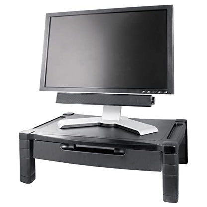 Kantek Wide Deluxe Two-Level Monitor Stand With Drawer, 20" X 13.25" X 3" To 6.5", Black, Supports 50 Lbs - style: Wide Single Level with Drawer