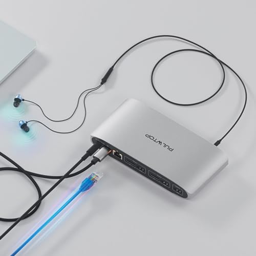 DisplayLink Docking Station Triple Monitor with 140W Power Adapter, PULWTOP 4K@60Hz Laptop Docking USB C Dock for MacBook M1/M2/M3, Windows, 3xHDMI, 2xDisplayPort,5xUSB C/USB A Data/Charging - size: 16 in 1 Displaylink triple docking station
