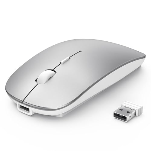 TECKNET Bluetooth Wireless Mouse, Rechargeable Silent Portable Computer Mouse, 6 Adjustable DPI, Dual Mode (Bluetooth 5.2/3.0 and 2.4G USB Receiver) for Laptop, iPad, MacBook, PC, Desktop, Android - color: silver