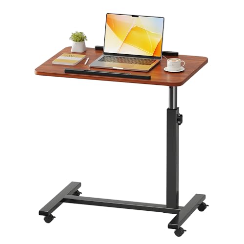 ZIWEI STAR Laptop Table Mobile Adjustable Height Portable Desk Notebook Swivel PC Computer Rolling Desk with Wheels, Laptop Stand for Couch Bedside Hospital Bed Table (Red Brown) - color: Red Brown