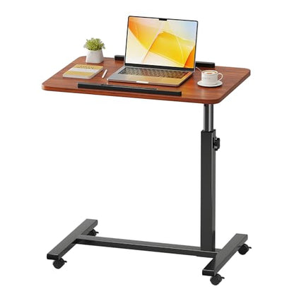 ZIWEI STAR Laptop Table Mobile Adjustable Height Portable Desk Notebook Swivel PC Computer Rolling Desk with Wheels, Laptop Stand for Couch Bedside Hospital Bed Table (Red Brown) - color: Red Brown