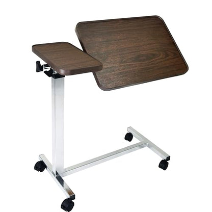Vaunn Medical Adjustable Tilt Overbed Bedside Table with Wheels for Hospital and Home Use