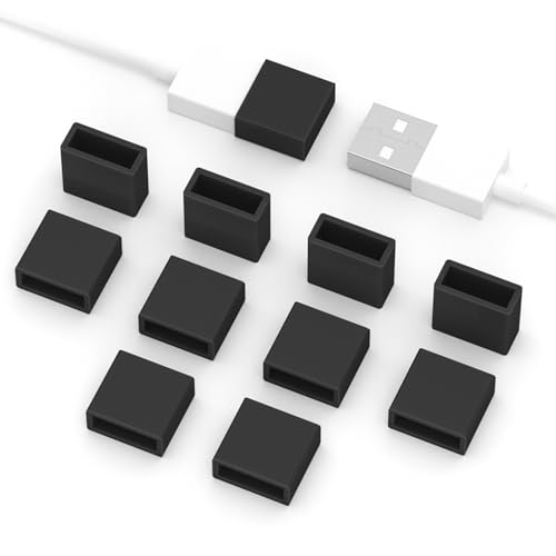 10PCS USB Port Protective Cover,USB A Male Anti Dust Plug Stopper Cap Cover Protector Lids USB Interface Protector for USB Male Ports (Black) - color: Black