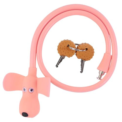 Bike Cable Lock with Keys,Silicone Covered Kids Cable Lock Cartoon Lock,2 Feet Lock for Bike,Door,Skateboard,Helmet and More(Light Pink, Large) - color: Light Pink