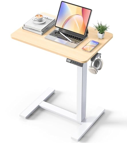 24"x 16" Electric Overbed Table, Rolling Laptop Desk for Bed, Oak | Height Adjustable Bedside Desk with Hidden Wheels, Mobile Standing Desk for Sofa, Home Office & Hospital Use - color: Oak, size: 24x16 Inch
