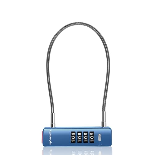 Cable Lock with Combination, 4-Digit Combo Locks for Fence Gate, Travel Backpack Safe, Wire Padlock for Cabinet, Bike, Scooter, Bicycle, Pet Door (11.8"(30cm) Cable, Blue) - color: Blue, size: 11.8"(30cm) Cable
