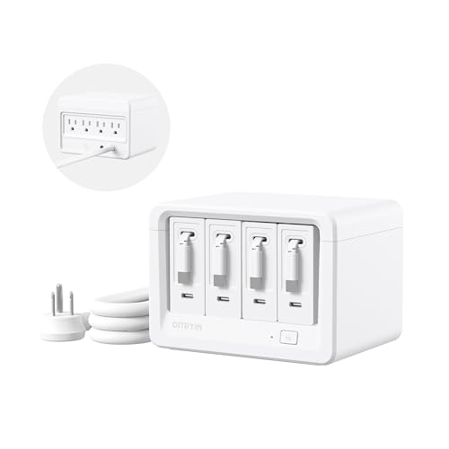 12-in-1 Desktop Charging Station with 4 Retractable Wall Chargers, 40W USB-C Power Strip with 4 AC, 4 USB C, 4 Type-C 33.5in Cables, Extension Cord with 1020J Surge Protection for Home Office - size: With 4 Type-C Chargers
