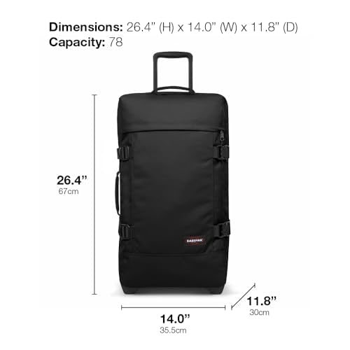 Eastpak Tranverz M – 78L Large Wheeled Luggage with Dual Compartments, TSA Lock, Compression Straps & Smooth-Wheeling System, Black Denim - color: Black Denim, size: 78 Liter Checked Bag