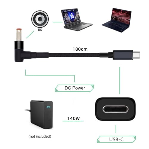 chenyang USB C to DC 5.5x2.5mm 20V Power 65W 100W 135W 140W PD Charge Cable for Laptop - color: Black 140W 5.5x2.5MM