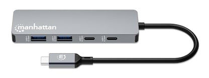 Manhattan USB-C Hub for Keyboards, Mouse, and USB Flash Drives, 4 Ports, 2 USB-A & 2 USB-C, Space Gray, Plug and Play, 10 Gbps, Aluminum
