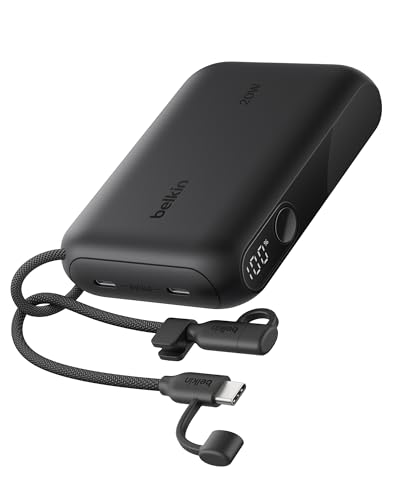 Belkin Portable Charger, Slim USB-C Power Bank 10,000mAh w/ 2 USB-C Ports, Digital Battery Display, 20W Charging Battery Pack - iPhone 17, Air, Pro, Samsung Galaxy S25, Pixel 10, iPad, & More - Black - color: Black, style: 10K mAh