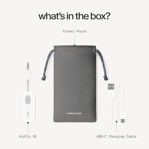 Twelve South AirFly SE | Bluetooth Wireless Audio Transmitter Adapter for AirPods/Headphones, 20+ Hr Battery, Works with 3.5mm aux Jacks on Airplanes, TVs, Gym Equipment, and Travel - color: White, style: AirFly SE