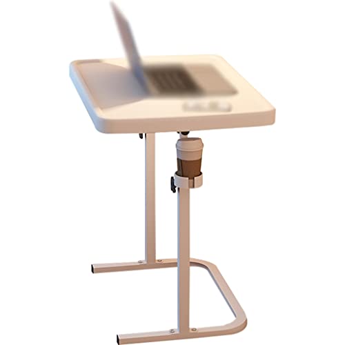 Small Computer Desk for Apartment Living Room, Height Adjustable Standing Desk Foldable Lift Sofa Side Table, Home Office Table with Cup Holder(White) - color: White