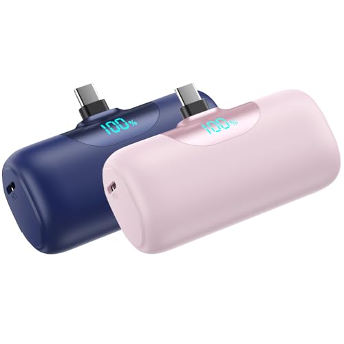 [2-Pack]Mini Portable Charger for iPhone 17, 5500mAh LCD Display USB C Power Bank,Fast Phone Charging Travel Pocket Size Battery Pack for iPhone 17/17 Pro/17 Pro Max/16/15 Series,Android(Navy+Pink) - color: Navy+Pink