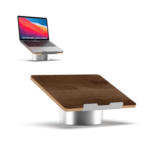 HumanCentric Laptop Riser for Desk in Black Walnut Wood Top and Space Gray Aluminum Base, Compatible with MacBook and Other Laptops Up to 16 Inches, Ergonomic Computer Holder, 25-Degree Angle Tilt - color: Black Walnut