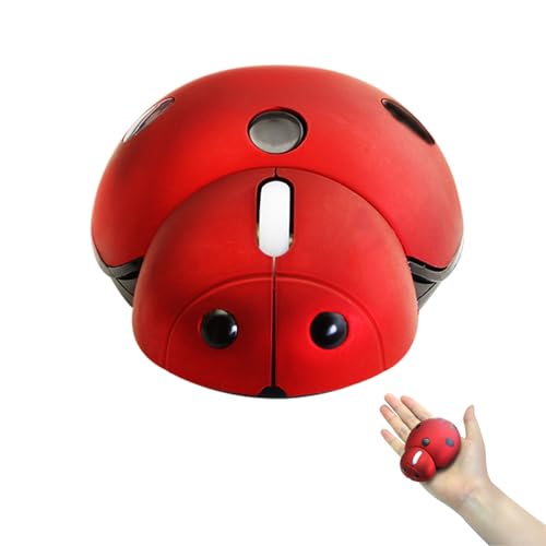 elec Space Mini Small Wireless Mouse for Kids, Cute Animal Ladybug Shape 3000DPI Portable Mobile Optical Mouse with USB Receiver Cordless Mouse for PC Mac Laptop Computer Notebook (Red) - color: red