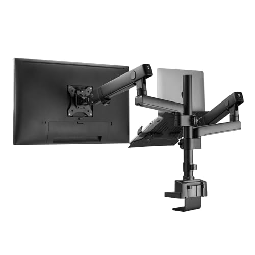 AVLT Laptop & Monitor Arm Pole Top Mount for 17-38" Screens - Black | Supports flat/curved/ultrawide screens up to 26.4 lbs. Mechanical spring, laptop tray, height adjustment and cable routing. - size: Laptop & 38 Inch Monitor Pole Arm