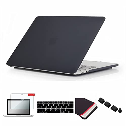 Se7enline Compatible with MacBook Pro Case 2016/2017/2018/2019 Hard Cover Compatible with MacBook Pro 13 inch A1706/A1989/A2159 with Touch Bar&Sleeve&Keyboard Cover&Screen Protector&Dust Plug, Black - color: Black, size: 13 inch (2016-2019 Version)