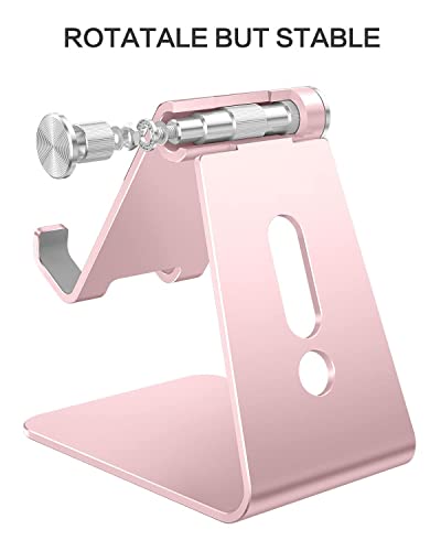 OMOTON Adjustable Cell Phone Stand, C2 Aluminum Desktop Phone Holder Dock Compatible with iPhone 15 14 13 Xs XR 8 Plus 7 6, Samsung Galaxy, Google Pixel, Android Phones, Rose Gold | Sturdy 3mm Aluminum, Charging Port, 270° Adjustable, Non-Slip Silicone Pa