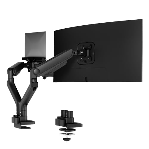 FlexiSpot Laptop Mount, Dual Monitor Arm with Laptop Tray, Fits Up to 49 Inch Monitor and 17.3 Inch Notebook, Full Adjustable Gas Spring Holds up to 44lbs per Arm for Office & Home, Black - color: Black, size: Max 44 lbs per arm