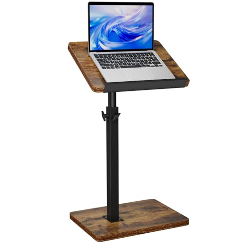 IBUYKE C Shaped Side Table, Angle Adjustable, 360° Swivel Height Adjustable End Table for Small Spaces, for Phone Computer & Tablet, Modern Small Coffee Snack Table for Sofa/Bed, Brown UTVT004H - color: Brown, size: Angle Tilt