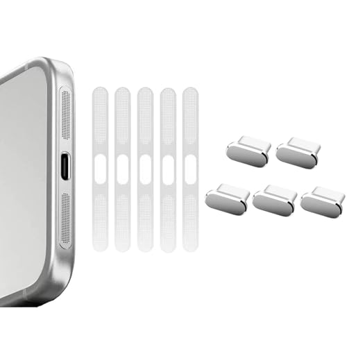 5 Pack Silver USB C Type C Charging Port Plug Caps, 5 Pack Speaker Dust Covers for iPhone 17 Pro Max, Silver - color: Silver (Speaker Covers+USB Plug), size: iPhone 17 Pro Max