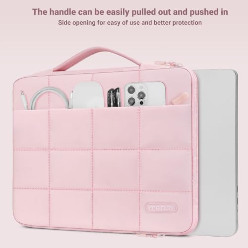 MOSISO Compatible with MacBook Air 13 inch Case M5 2026 M4 M3 M2 2025-2022 | TPU Bumper Hard Shell&Puffy Sleeve Bag&Keyboard Skin&Webcam Cover&Screen Film for MacBook Air 13.6 inch Case, Pink - color: Pink