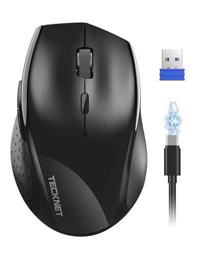 TECKNET Rechargeable Mouse,2.4 GHz Ergonomic Silent Mice with 6 Buttons | Plug and Play 6400 DPI Portable Cordless Travel Mice-Wide Compatibility - color: Black