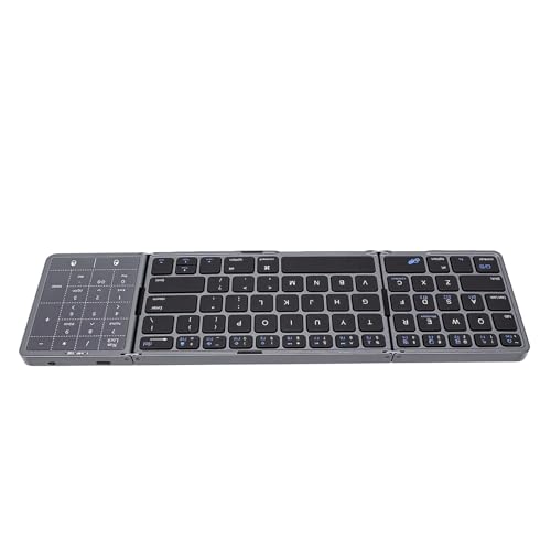 Foldable Keyboard, 2 in 1 3 Fold Wireless Bluetooth Keyboard with Touchpad and Numeric Keypad Portable Travel Rechargeable for Tablet, Laptop