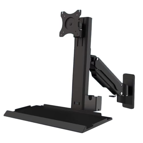 Monitor and Keyboard Wall Mount, Stand/Sit Workstation, Height Adjustable, with Gas Spring Arm, Folding Tray, Max Load 10 Kg, Fits 15"-32" Screens - color: Black, size: 46cm
