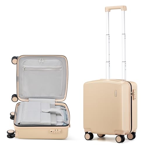 Hanke 16 Inch Underseat Small Carry On Luggage, Hard Shell with TSA Lock | PC Hard Shell, 14" Padded Laptop Pocket, Multi-Compartment, 8 Spinner Wheels, Lightweight, Short Trip - color: Cuba Sand, size: 16 Inch