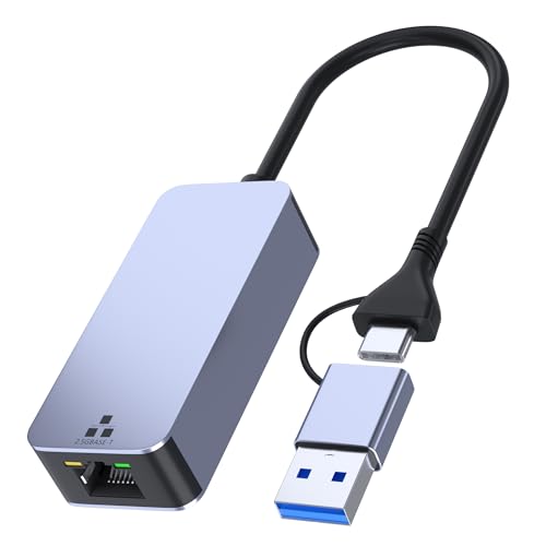2.5Gb USB to Ethernet Adapter, 2 in 1 Type-A&Type-C Ethernet Adapter for Laptop/iPhone15/16/17 Series, Aluminum USB to RJ45 Network Internet, 2.5 Gigabit Wired LAN Network to USBA&USBC Adapters