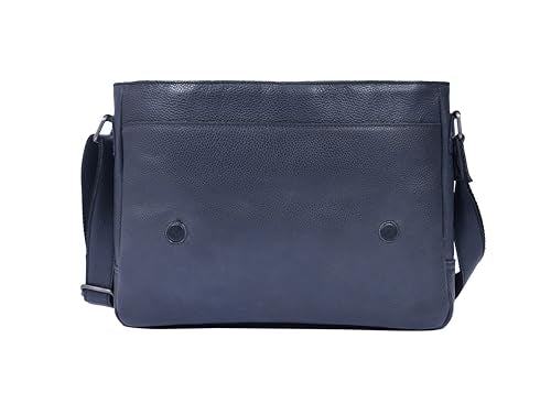 16" Crossbody Bag Leather Laptop Messenger Bag For Men with trolley sleeve for school office (Royal Blue) - color: Royal Blue