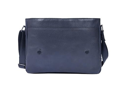 16" Crossbody Bag Leather Laptop Messenger Bag For Men with trolley sleeve for school office (Royal Blue) - color: Royal Blue