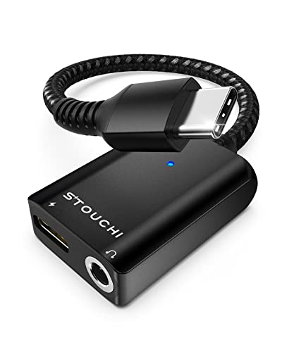 Stouchi USB C to 3.5mm Headphone and Charger Adapter, 2 in 1 USB-C to Aux Audio Jack with 30W Safe Fast Charging Hi-res DAC for iPhone 17/16 /15, Pixel 9/8 /7/6, iPad,Galaxy S25 S24 S23 Ultra (Black) - color: Black