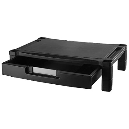 Kantek Wide Deluxe Two-Level Monitor Stand With Drawer, 20" X 13.25" X 3" To 6.5", Black, Supports 50 Lbs - style: Wide Single Level with Drawer