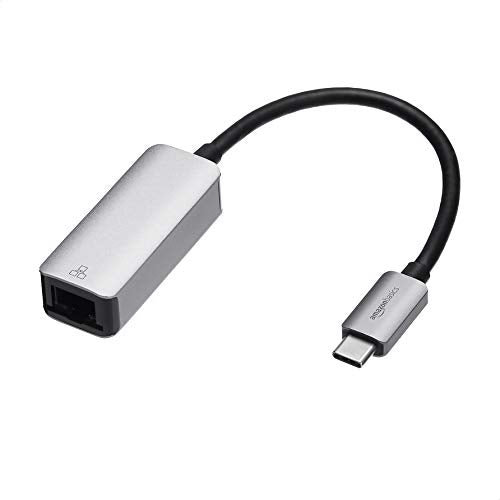 Amazon Basics Aluminum USB-C to RJ45 Gigabit Ethernet Adapter, Portable, Fast Network, Grey, 2.07 x 0.81 x 0.6 inches